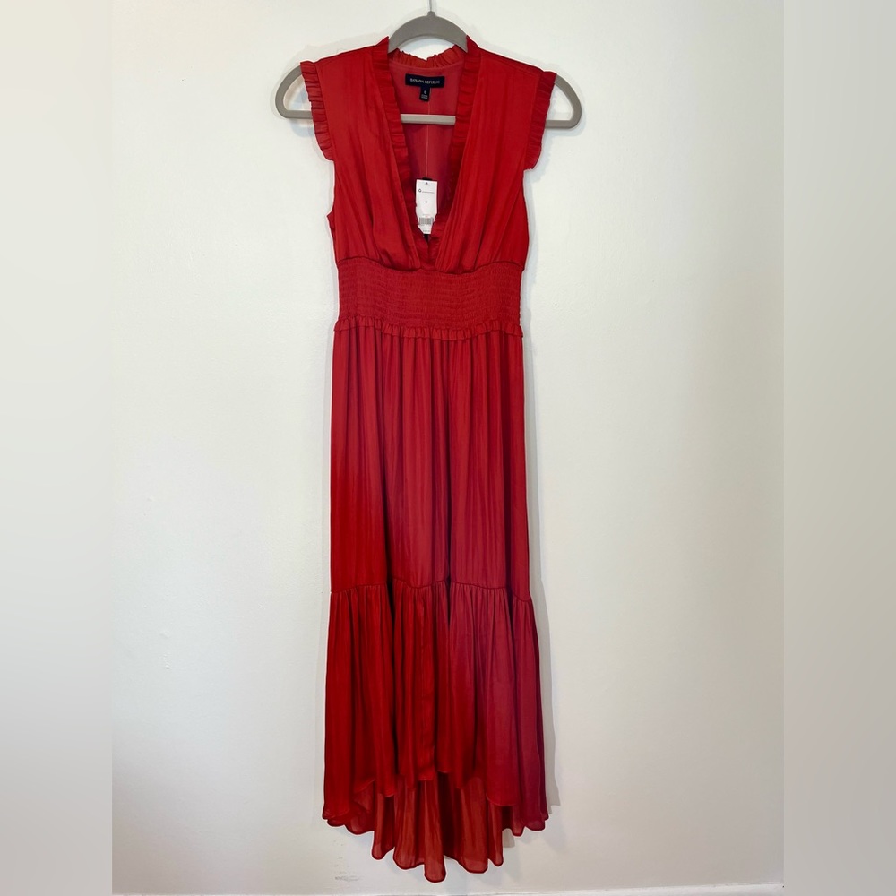 Banana Republic Satin High Low Maxi Dress Red